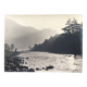 River landscape with characters, 60s/70s. Black and white silver print.