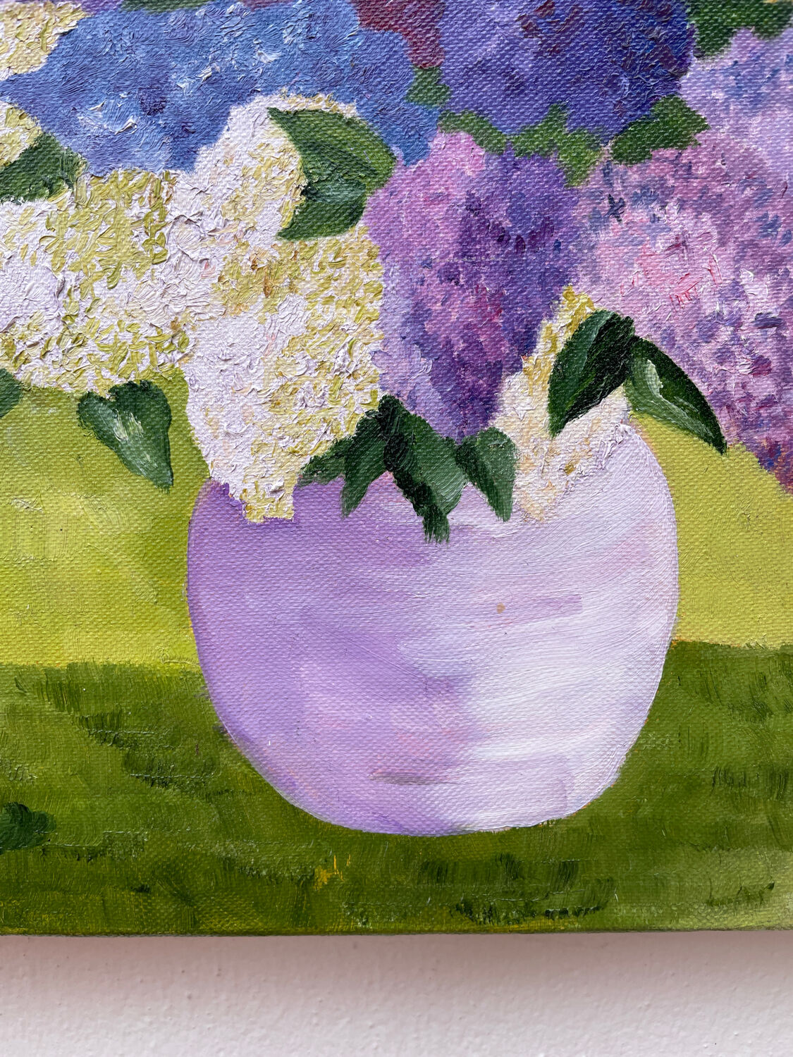 Painting bouquet of lilacs oil on canvas