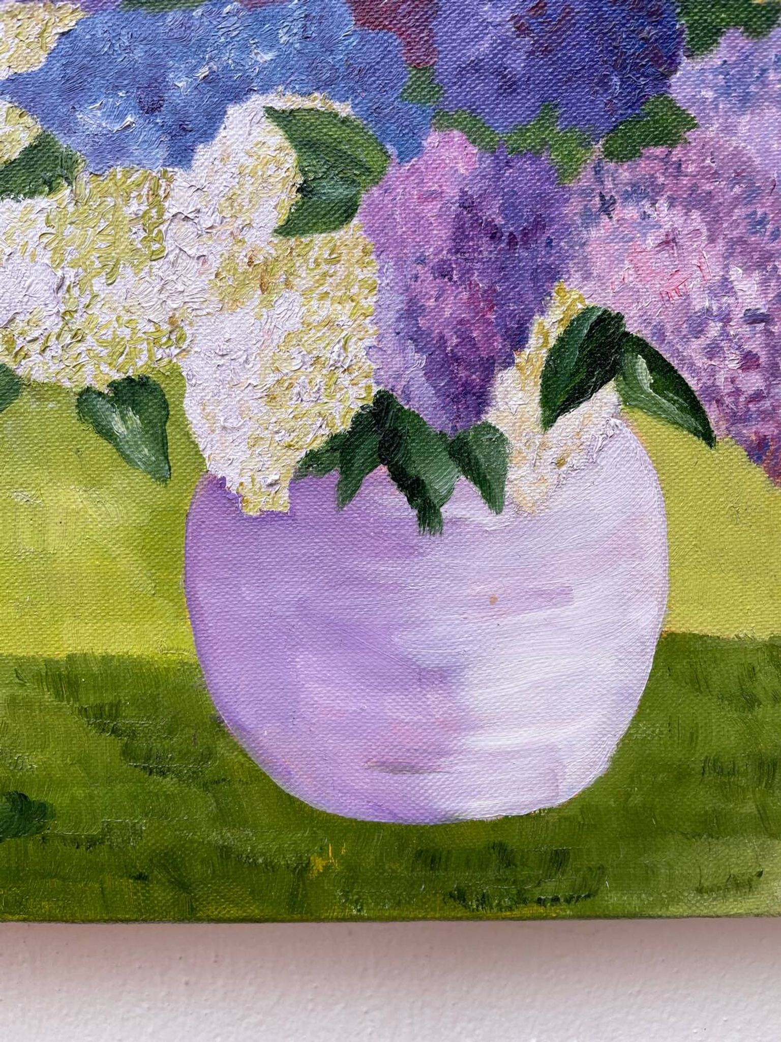 Painting bouquet of lilacs oil on canvas