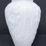 Large art deco glass vase with French floral decor H. 29.5 cm