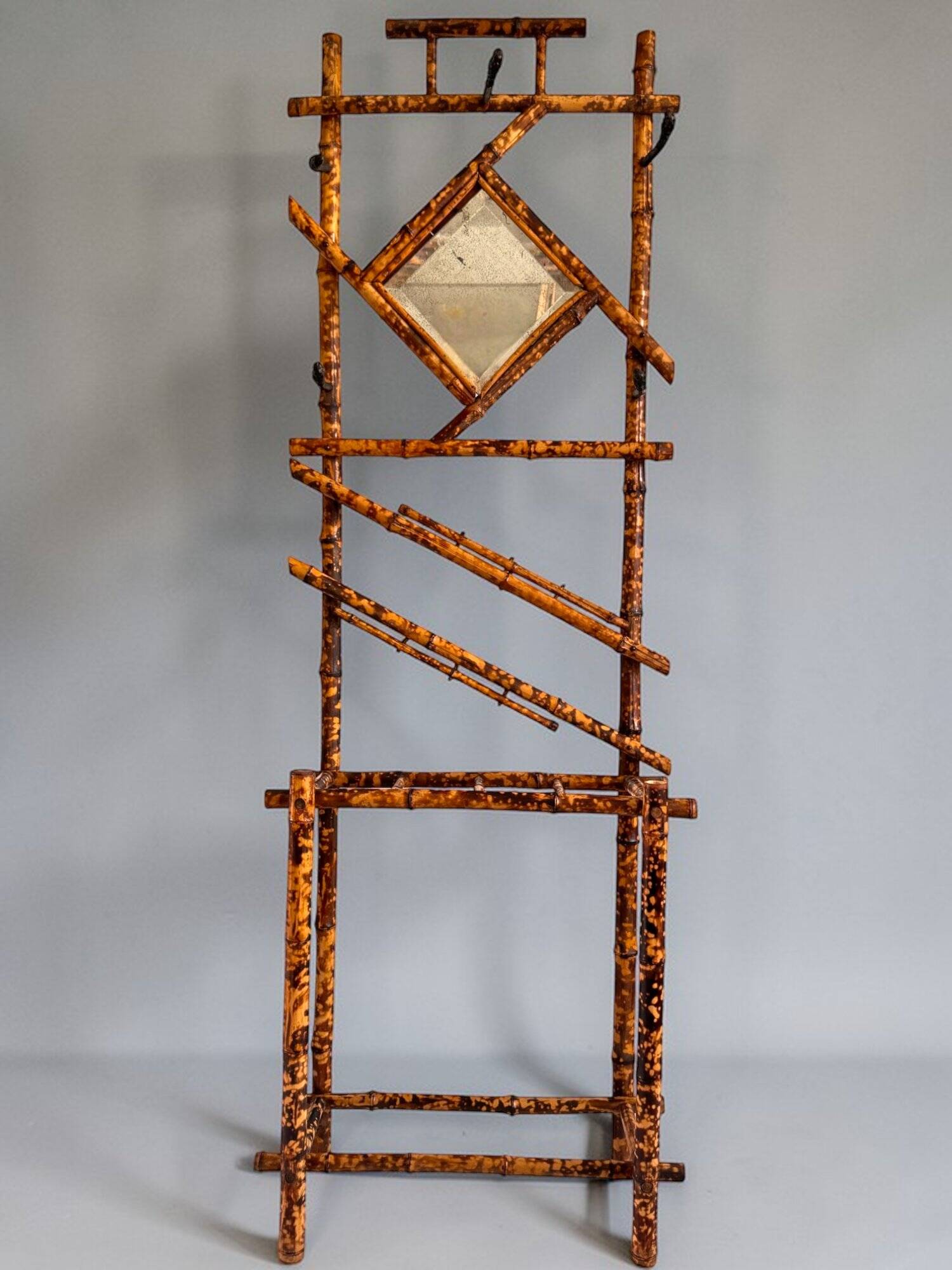 Antique bamboo wardrobe with mirror — exotic style, late 19th century