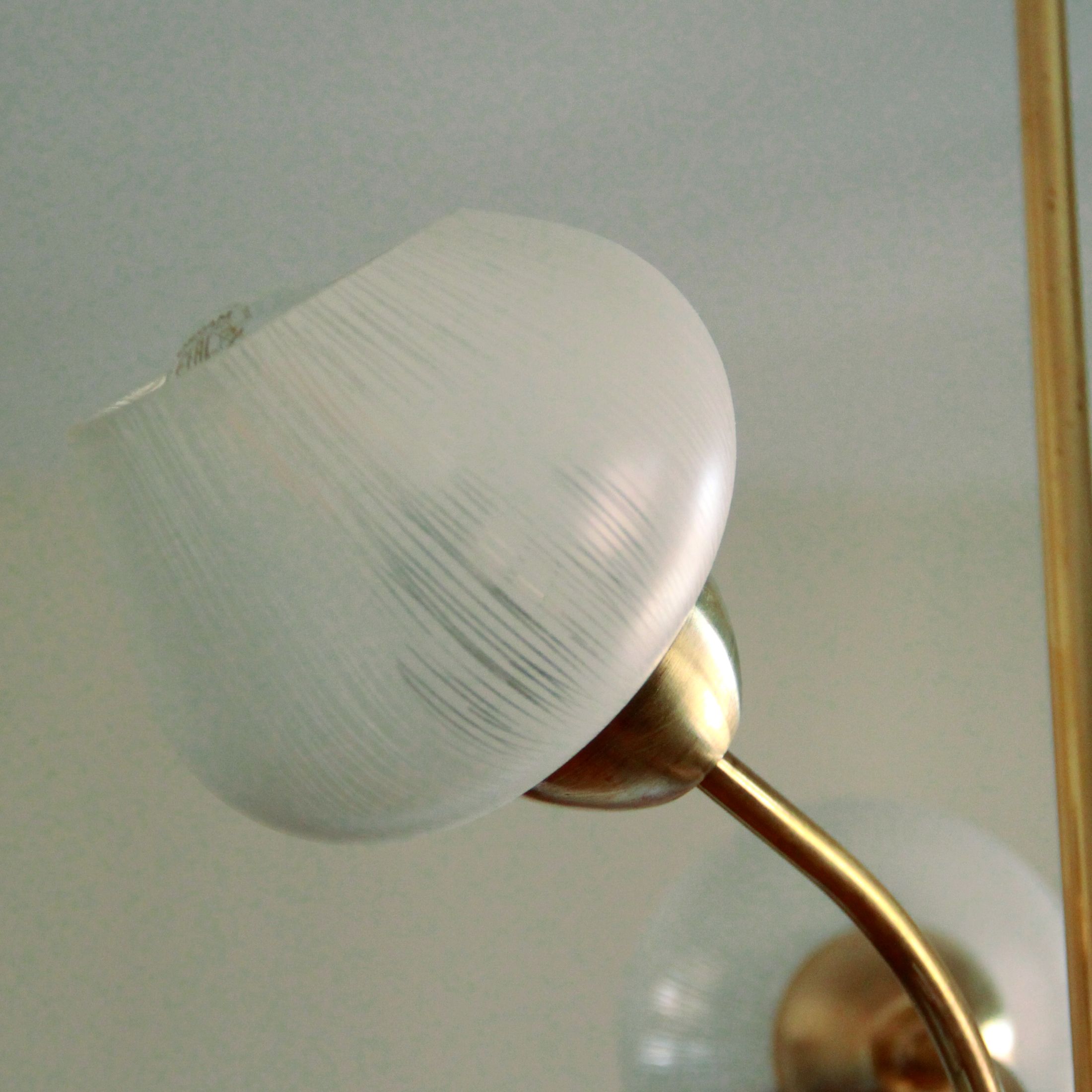 Vintage brass chandelier tulip white strié glass 1950 3 old light lights restored