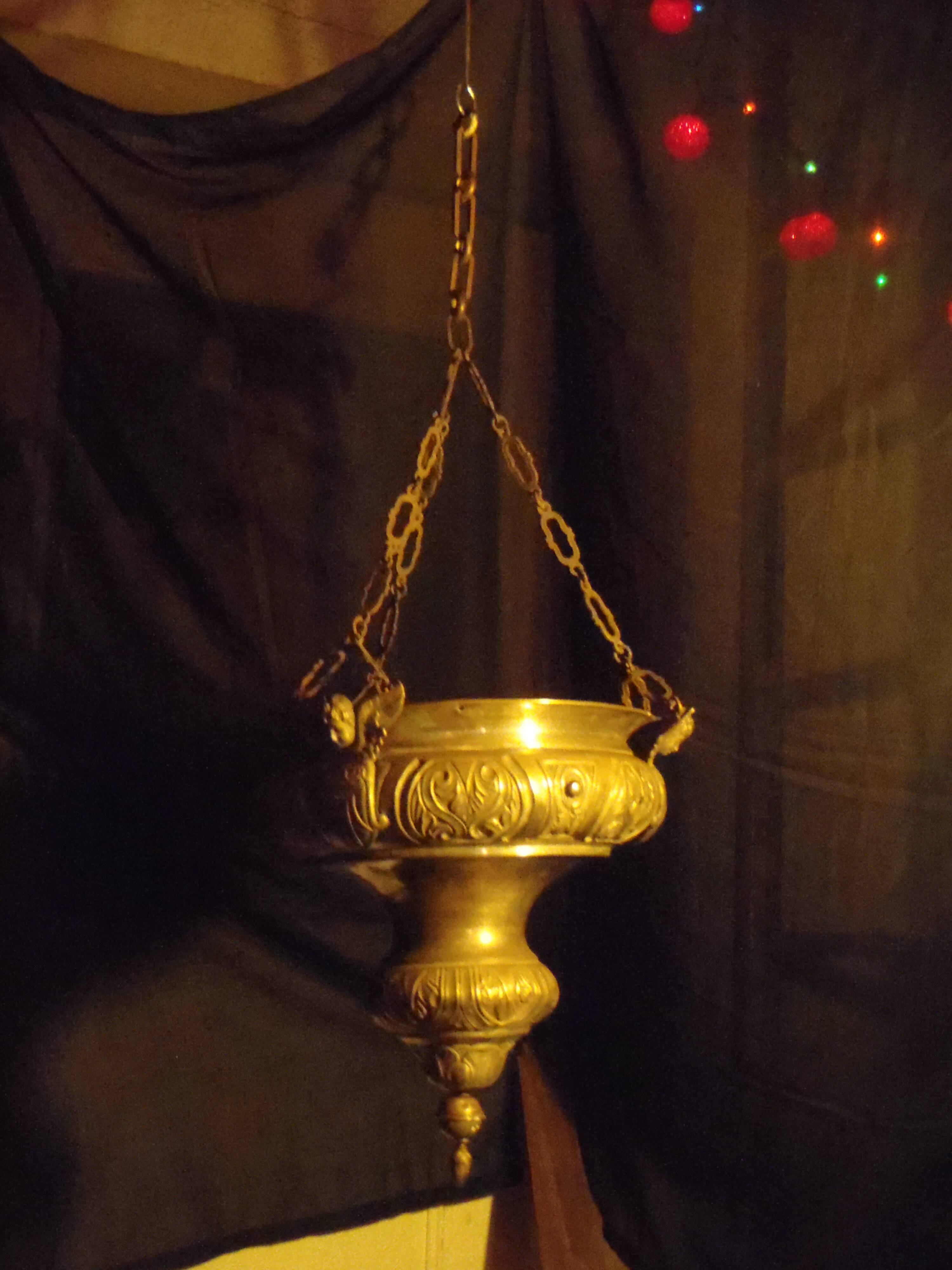 Chandelier / sanctuary lamp / church pendant light / copper and bronze censer