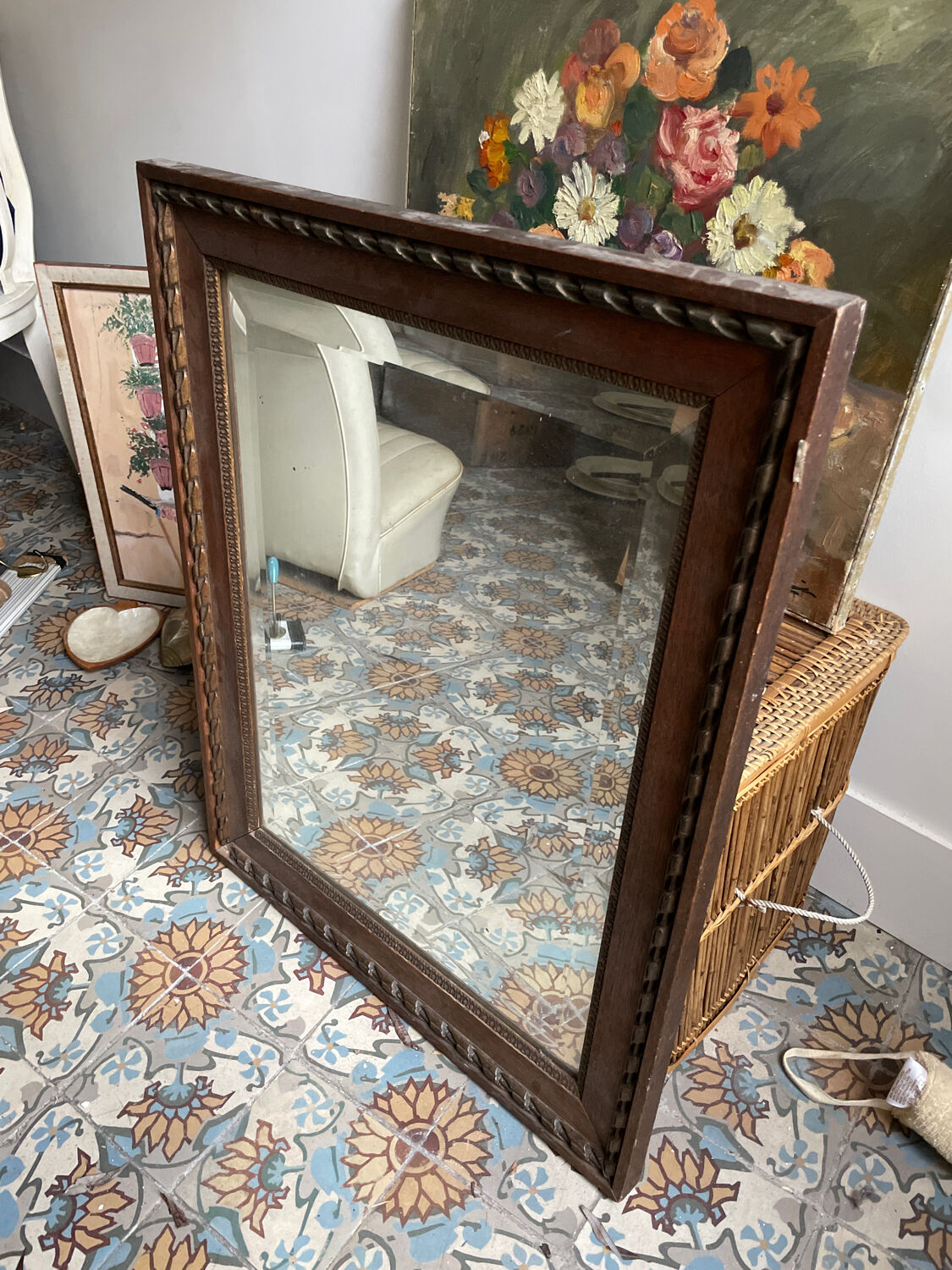 Carved beveled mirror