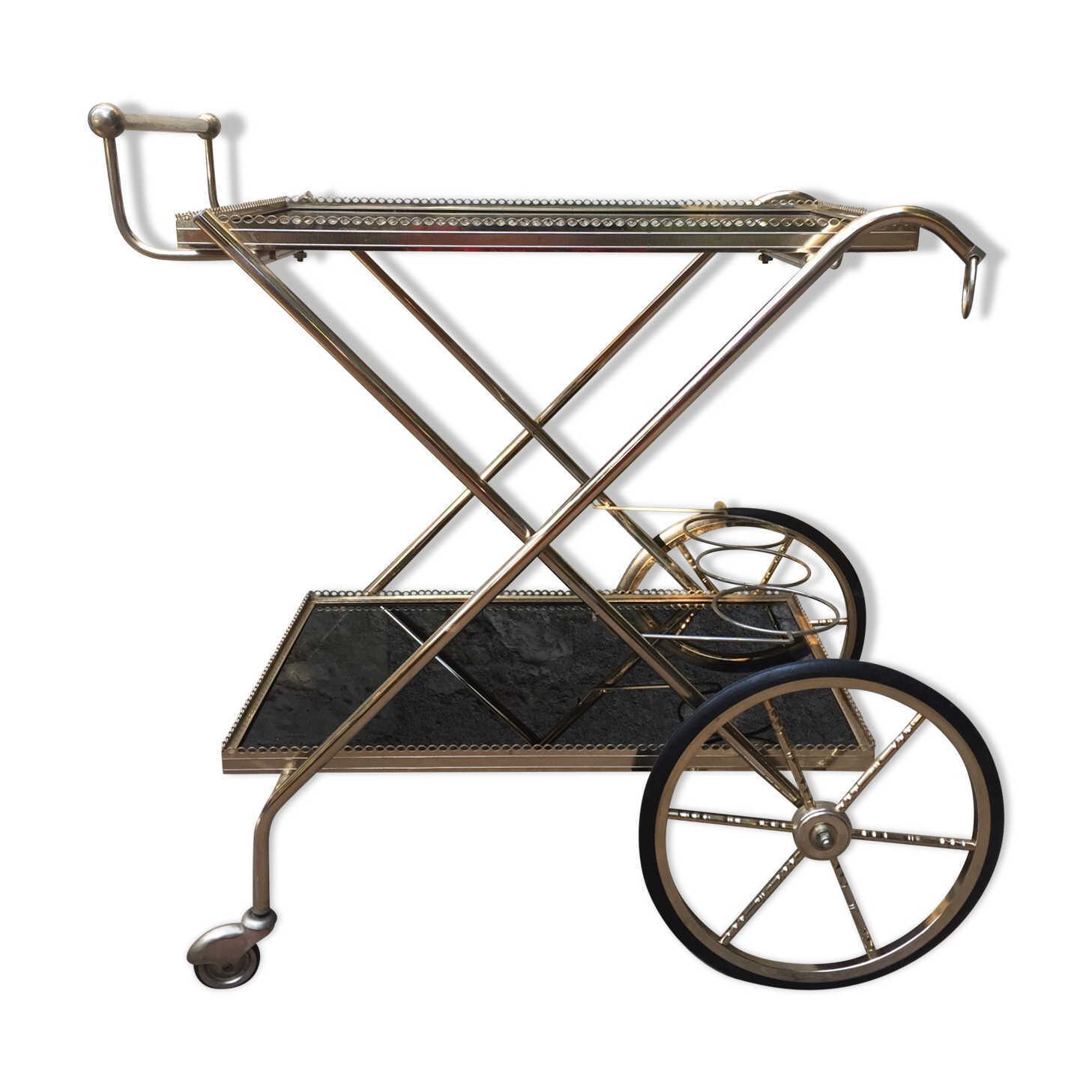 Rolling serving table glass and brass