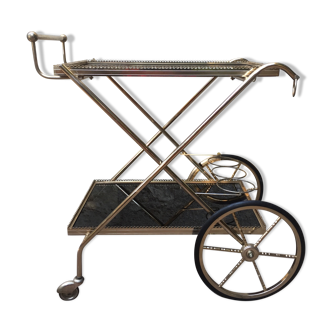 Rolling serving table glass and brass