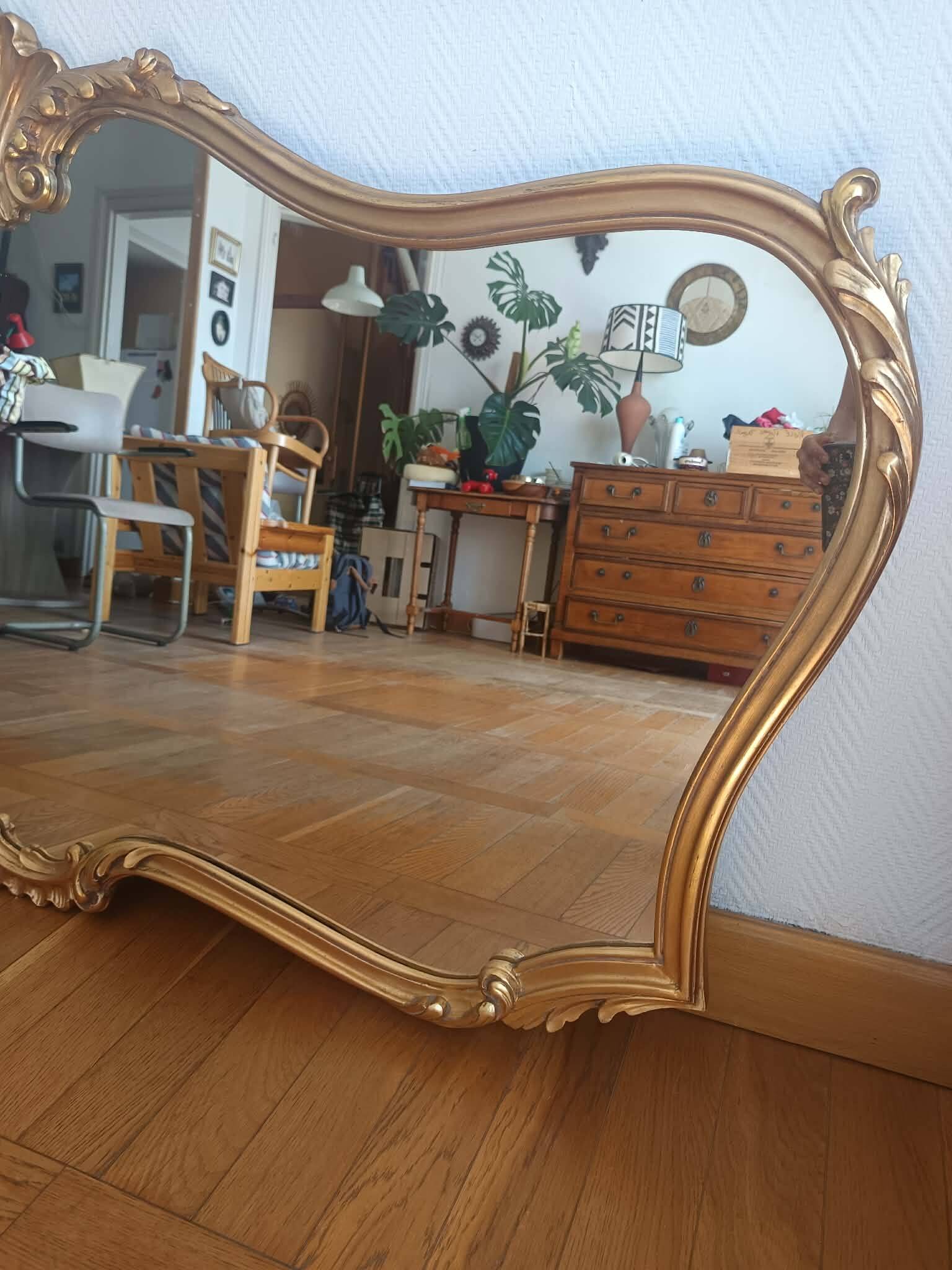 Grand miroir bois doré style Louis XV 166cm
