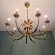 Brass chandelier, pineapple leaf decoration, Boulanger, 1970