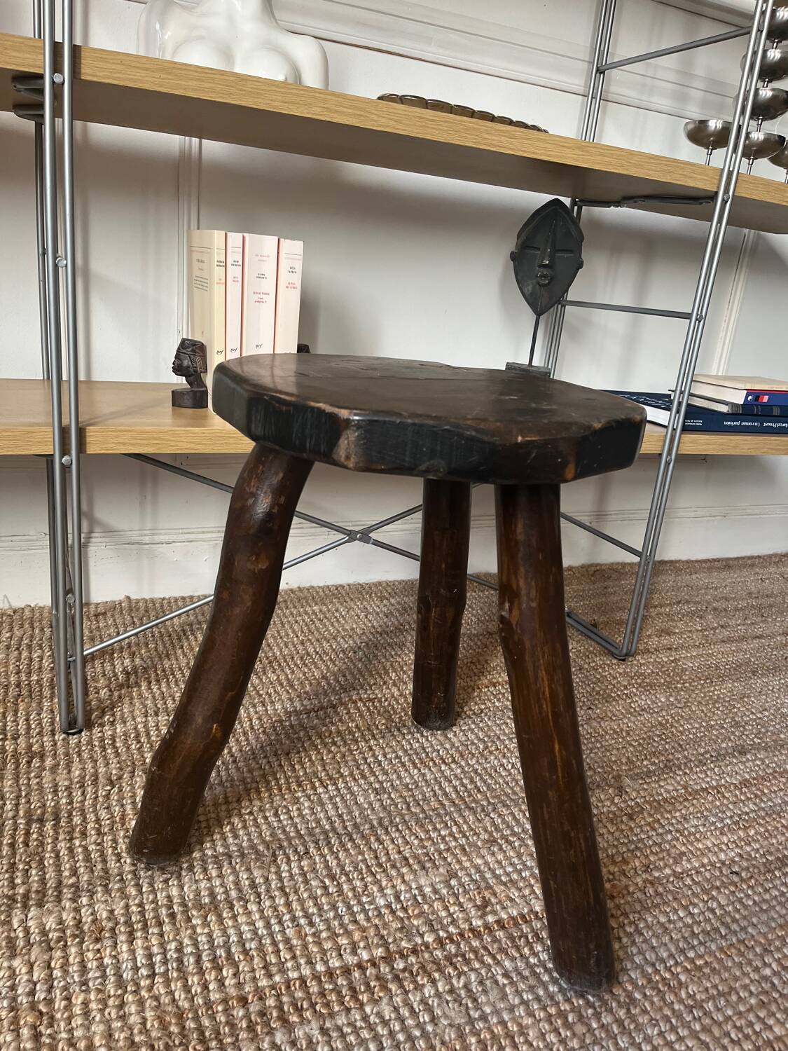 Brutalist wooden tripod stool