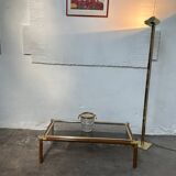 Gold-tone metal and imitation elm burl coffee table