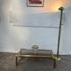 Gold metal coffee table with elm burl imitation.