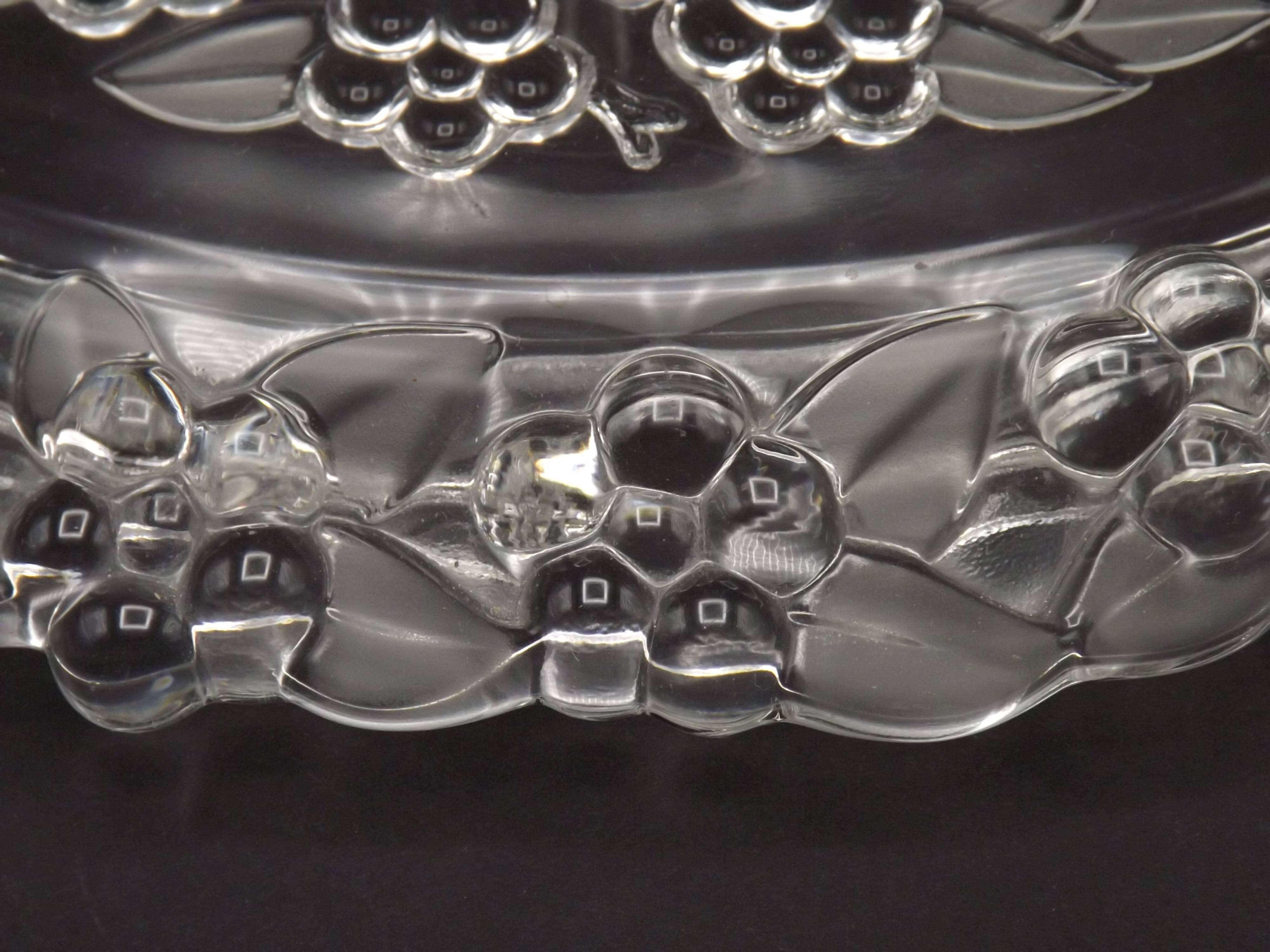 Vintage French cheese and sandwich serving plate, pressed glass with floral pattern.