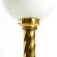 Large 1960s brass column-style table lamp with frosted glass globe