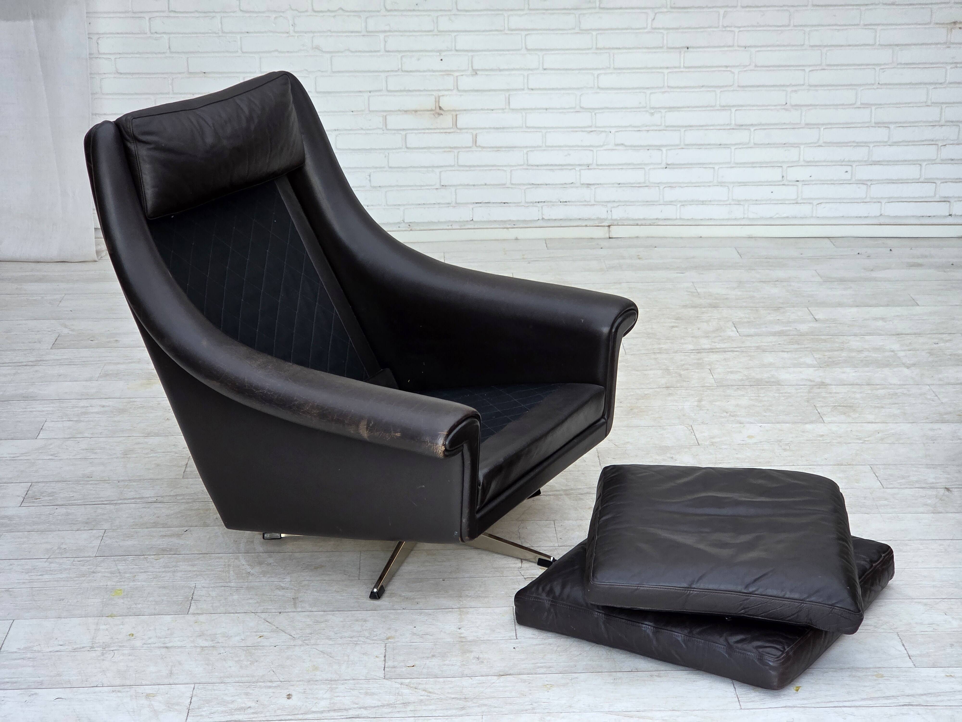 1960s, Danish highback swivel armchair by Aage Christensen, leather.