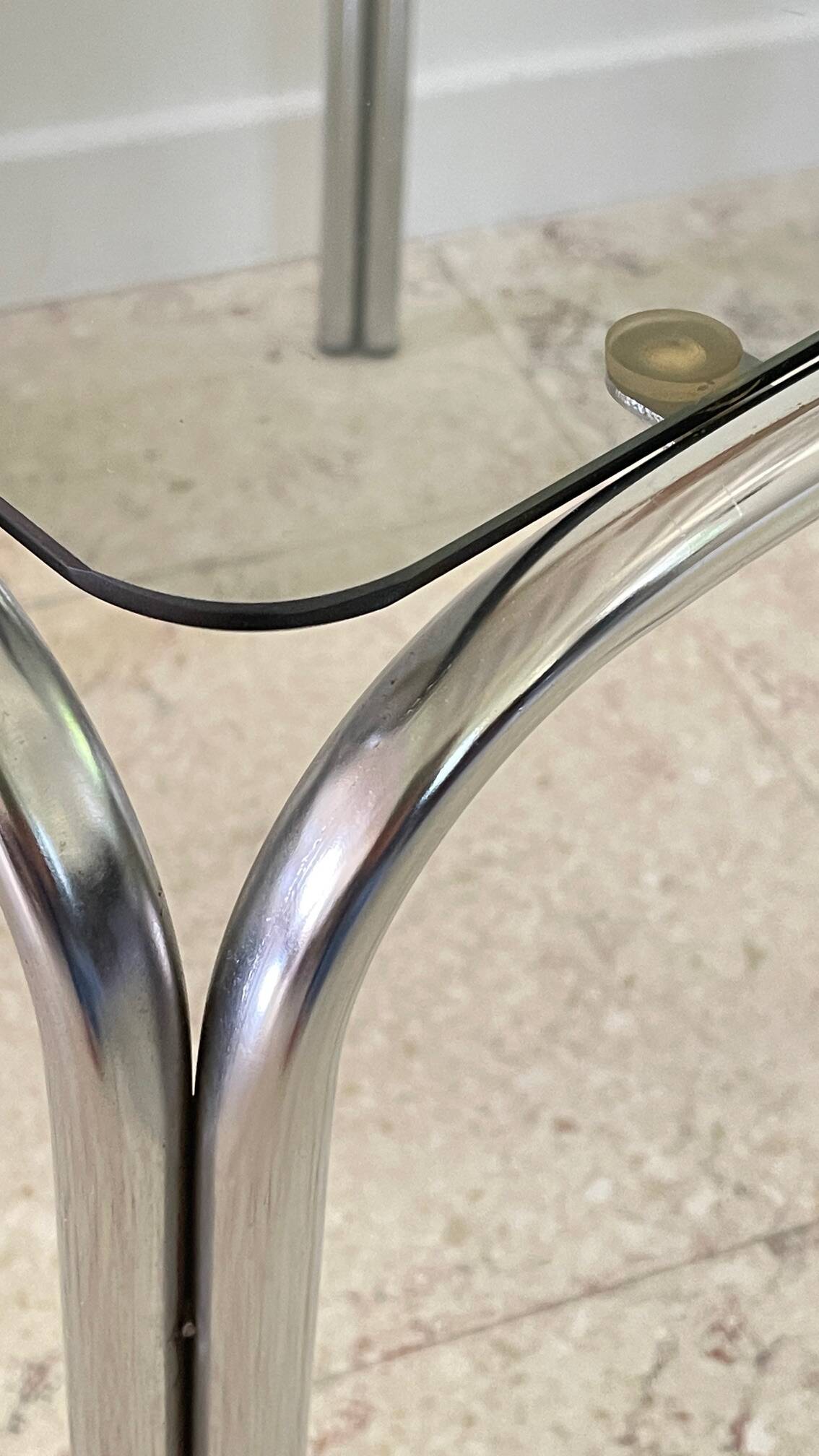 1970s coffee table glass and chrome steel