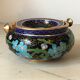 Ashtray burns incense in bronze enamelled floral decoration forget-me-not tones blue and black