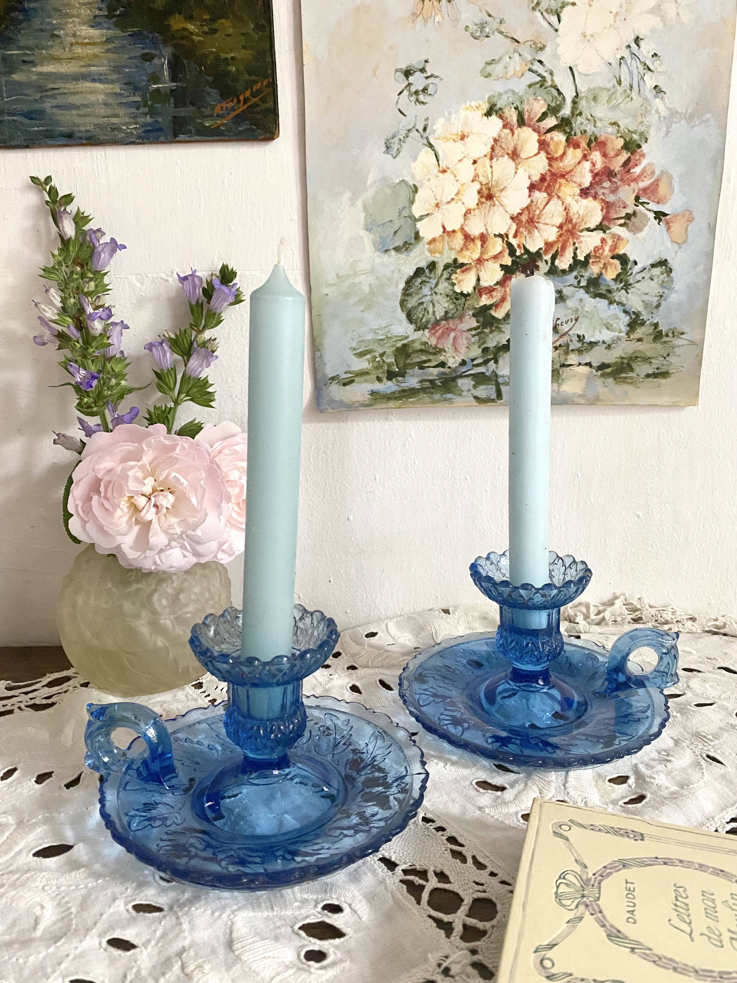 Pair of glass candlesticks