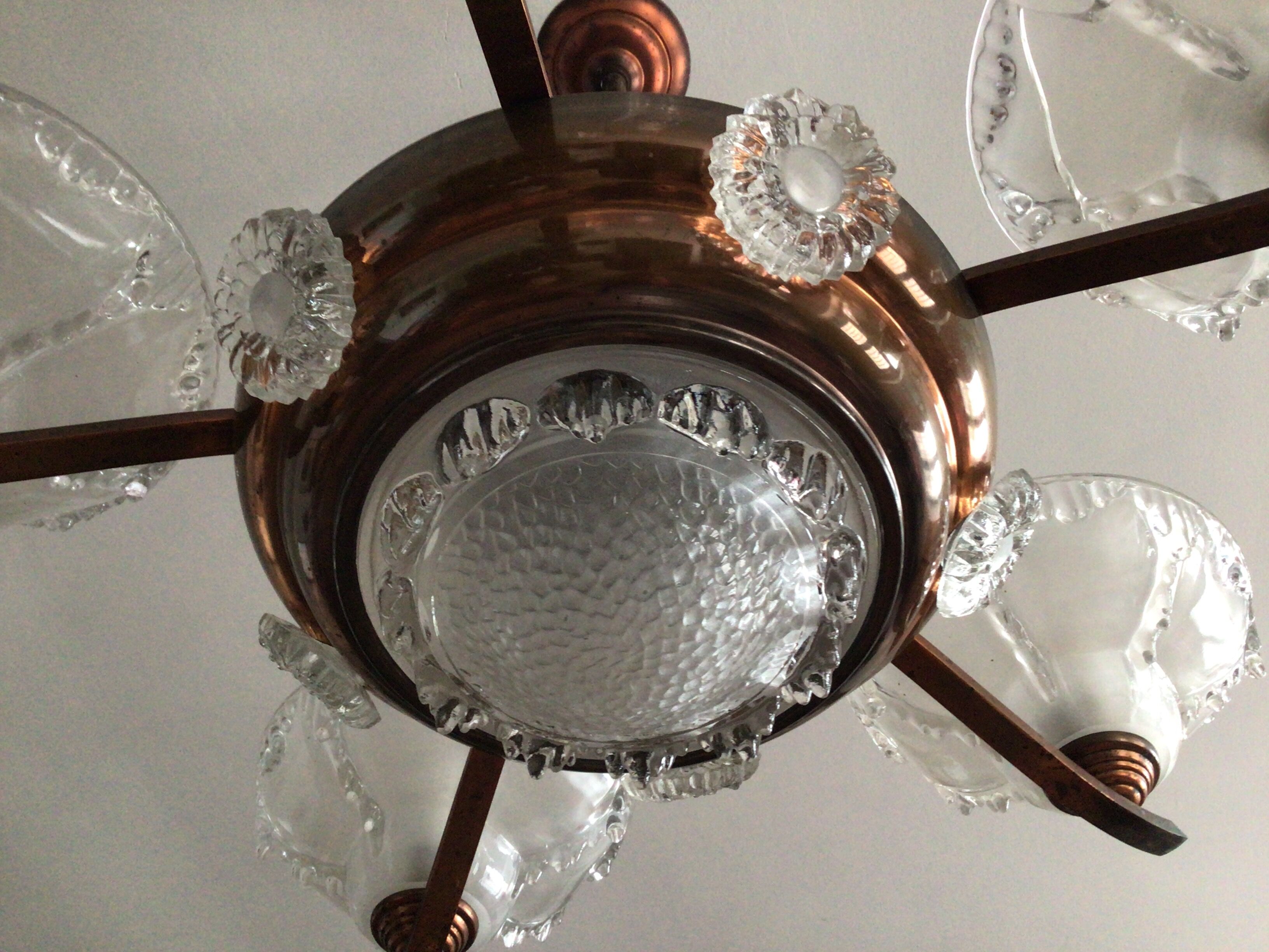 Copper chandelier and Art Deco glass paste Ezan