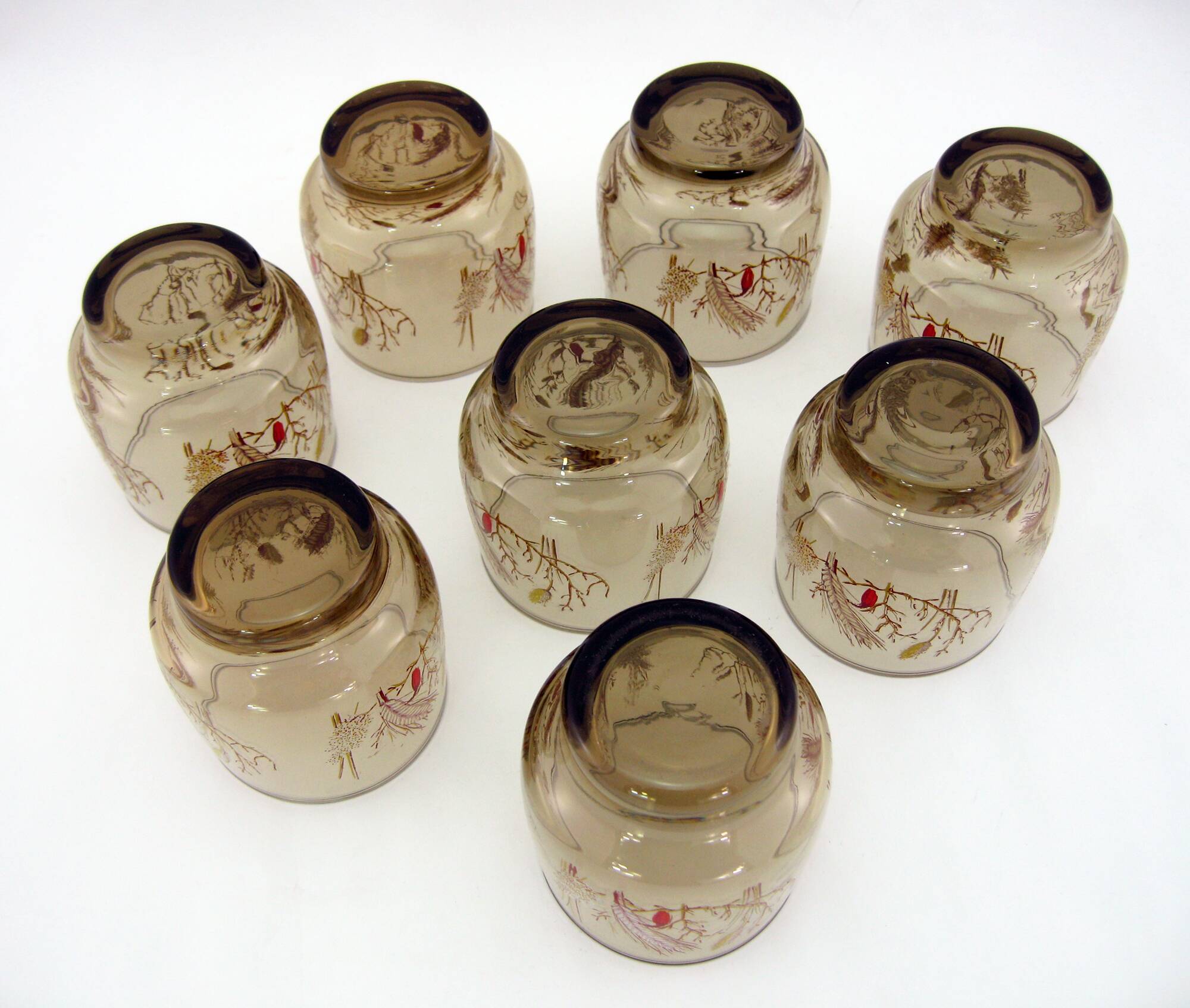 8 smoked glass goblets - Tivoli Luminarc Arcoroc France - vintage 70s