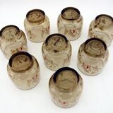 8 smoked glass goblets - Tivoli Luminarc Arcoroc France - vintage 70s