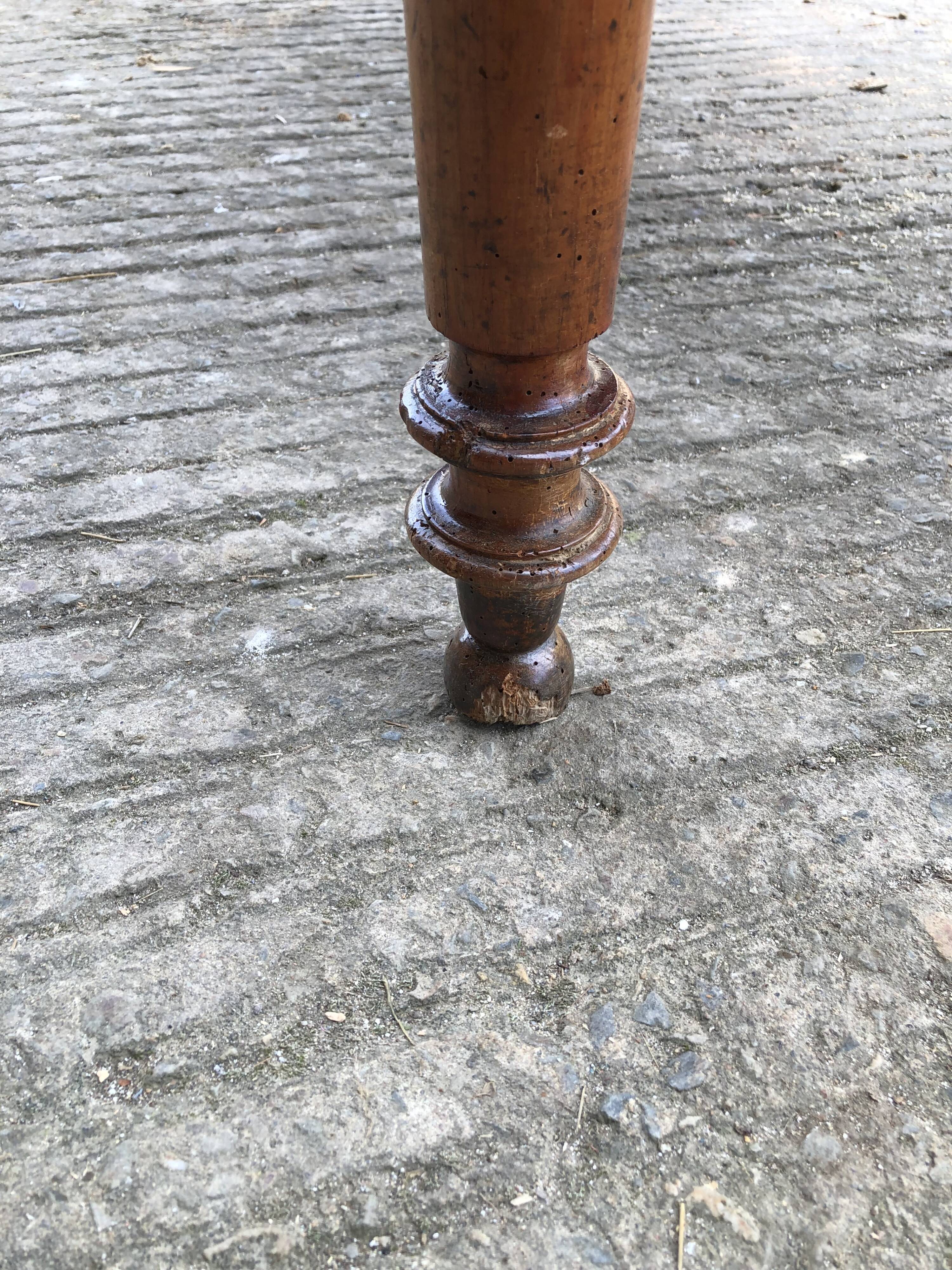 Old farmhouse table in solid cherry wood with 2 front drawers.