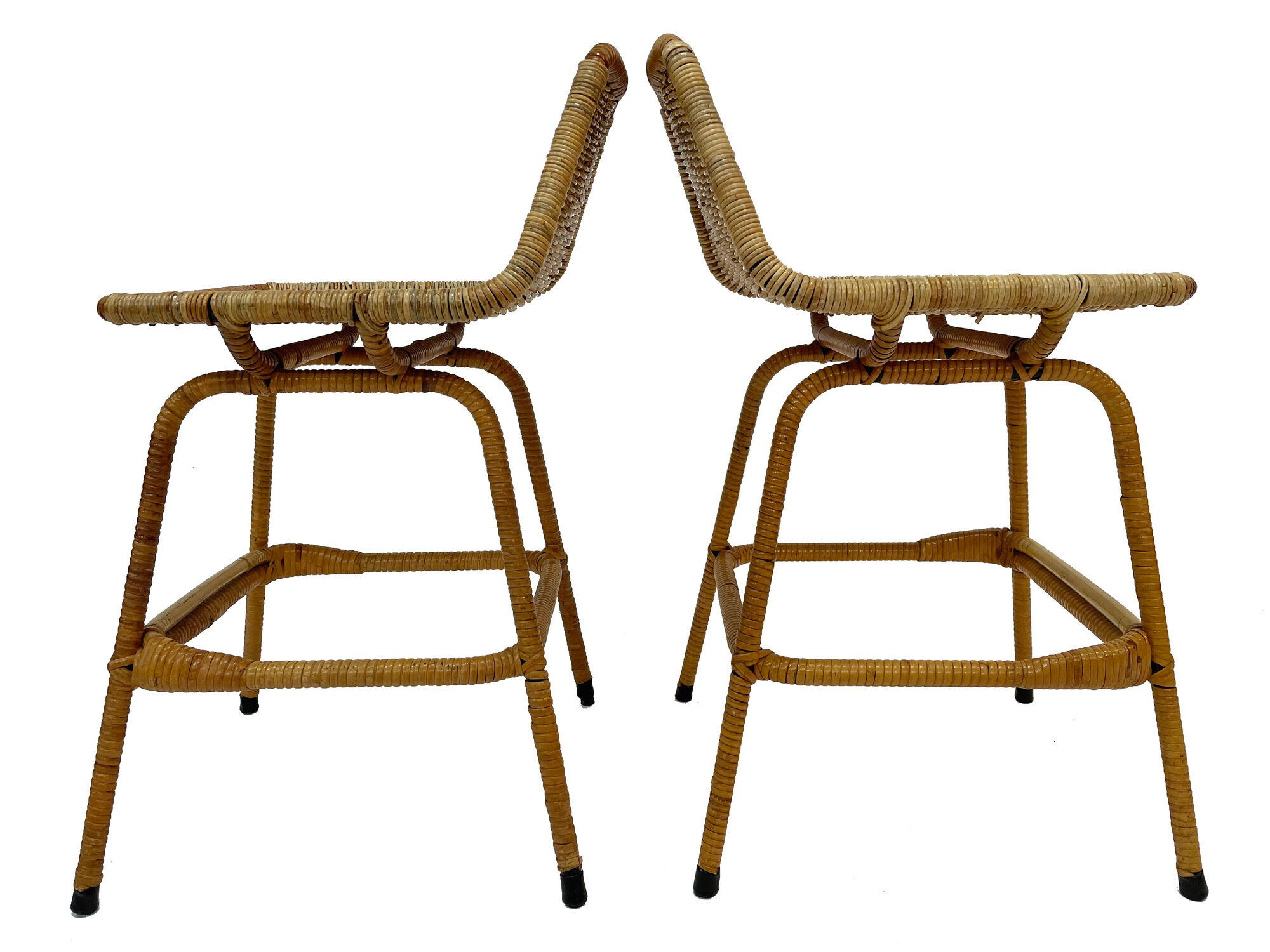 Suite of six vintage bar stools in rattan design Rohe 1960