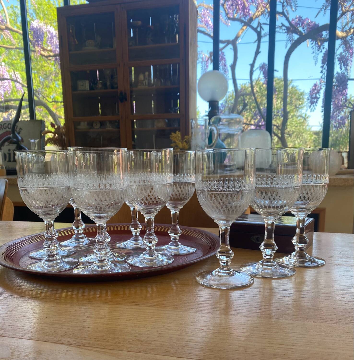 11 chiseled crystal wine glasses