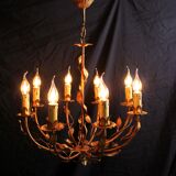 Vegetable chandelier in gilded metal, 1960