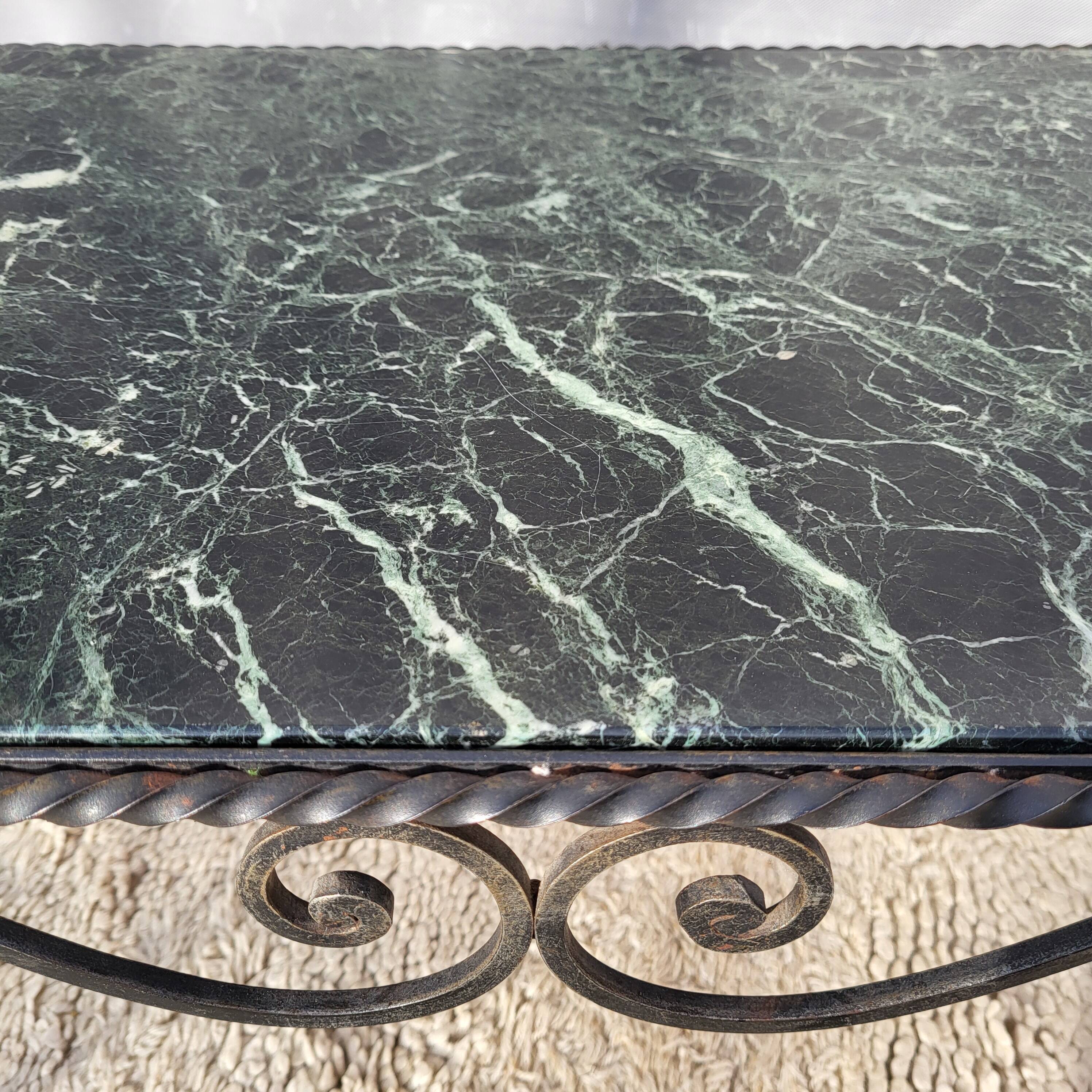 Arletty coffee table in wrought iron and sea green marble.