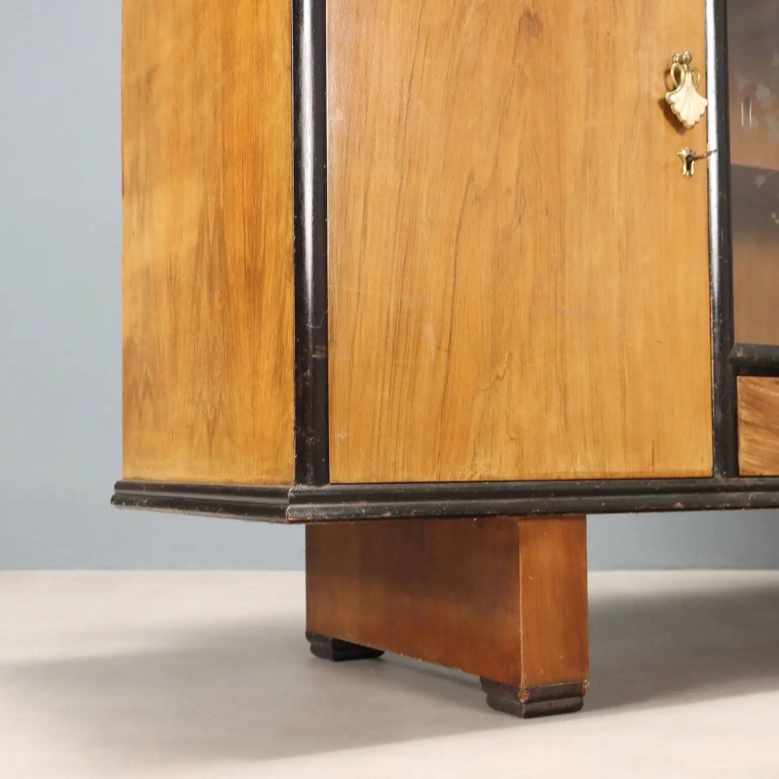 Vintage walnut veneer sideboard with mirror, Italy 1960s