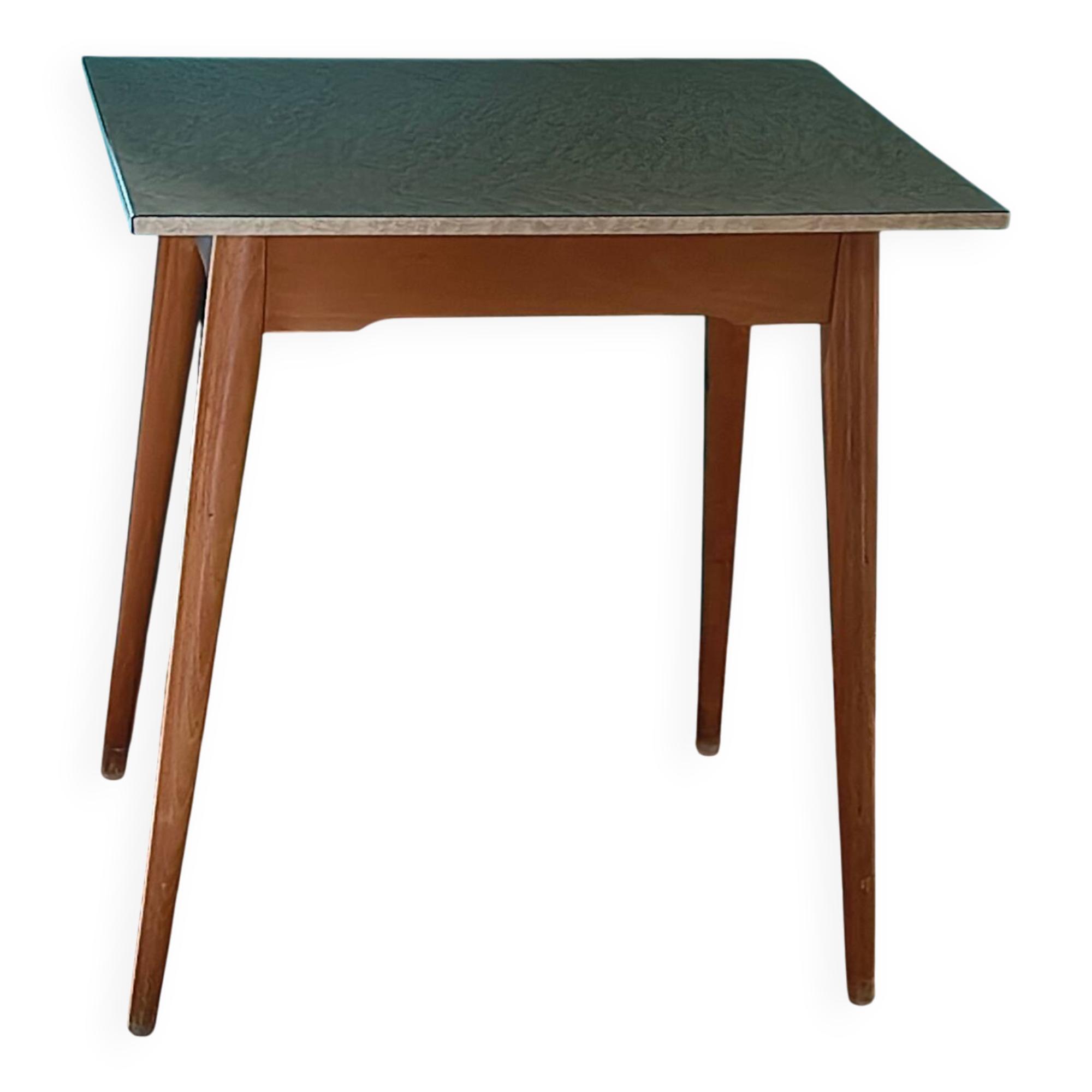 Vintage bistro table with compass legs, formica, beech, 50 x 70.