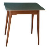 Vintage bistro table with compass legs, formica, beech, 50 x 70.