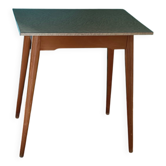 Vintage bistro table with compass legs, formica, beech, 50 x 70.