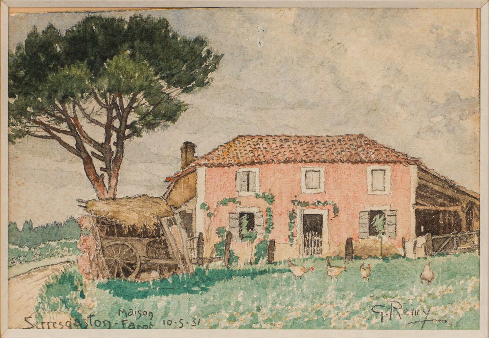 Watercolor on paper by G. Rémy farm house Serres Gaston Farot 1931