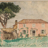 Watercolor on paper by G. Rémy farm house Serres Gaston Farot 1931
