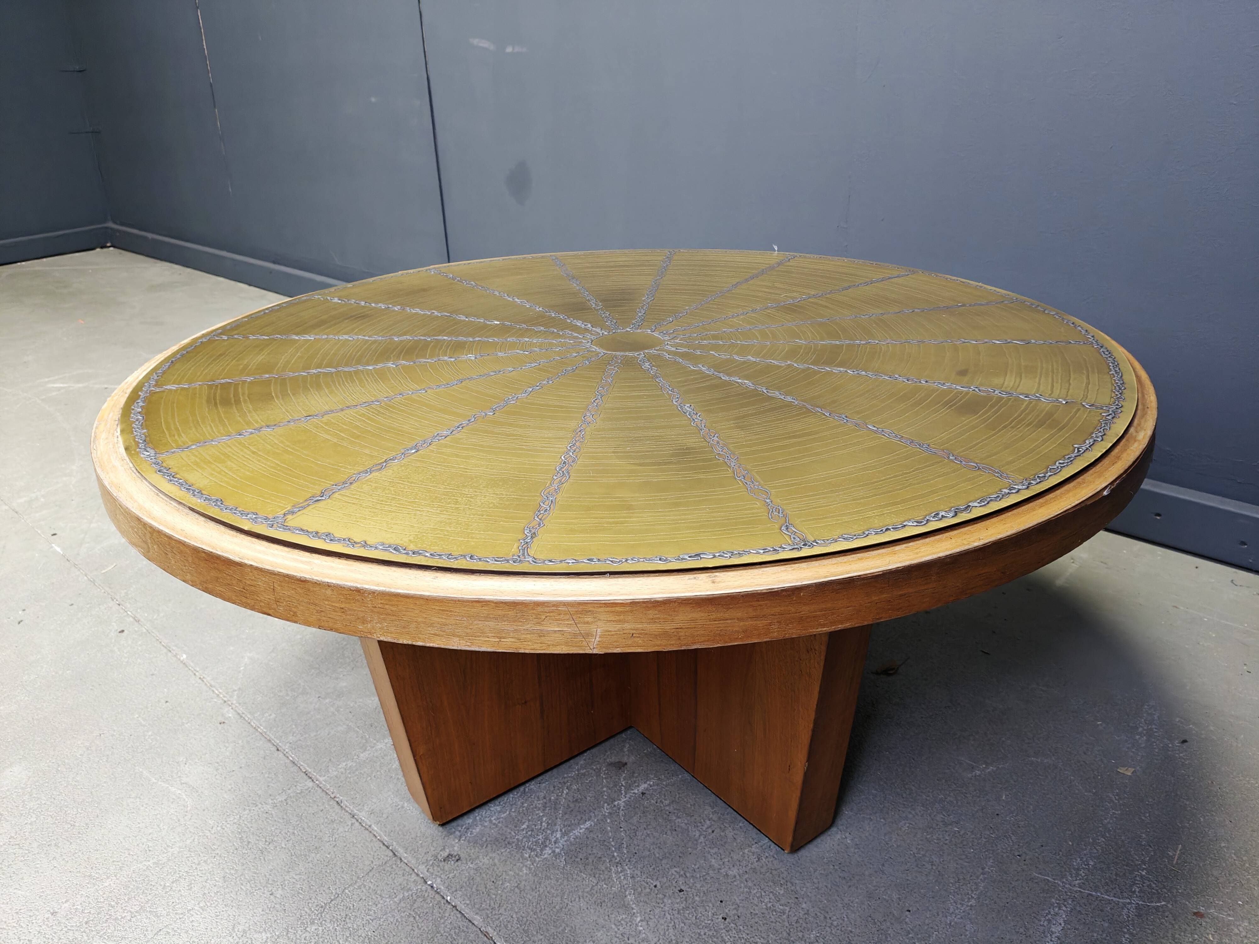 Scandinavian etched brass coffee table, 1960s