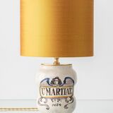 Italian apothecary jar table lamp with new Dupion silk shade, 19th century.