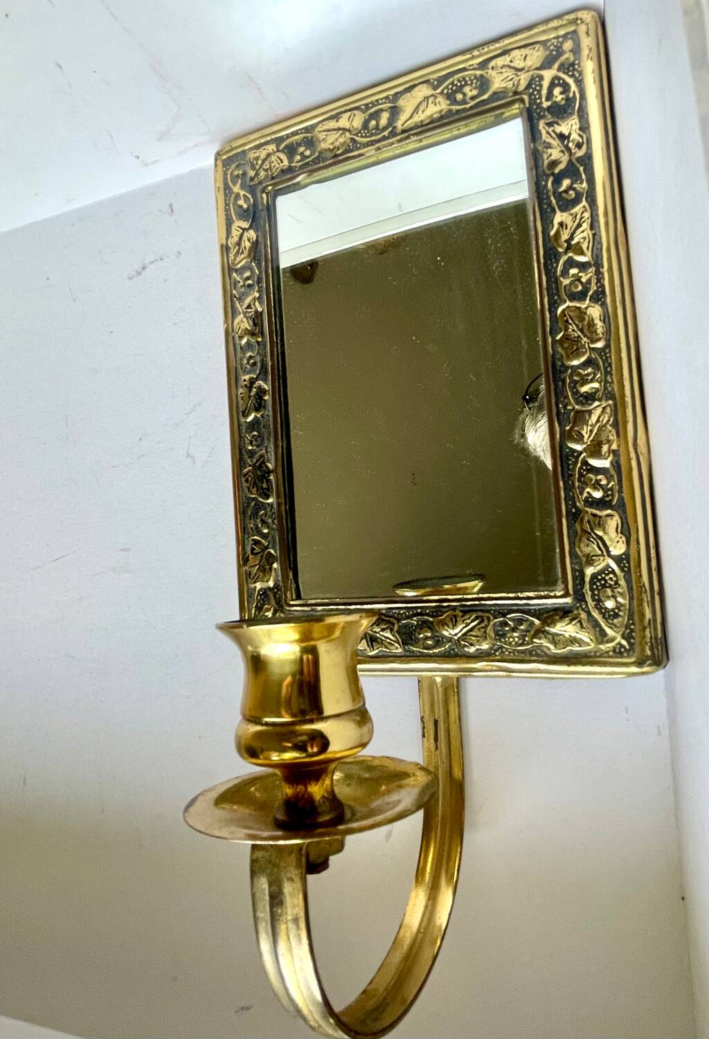 Vintage  Brass Wall mirrored Candle Sconce