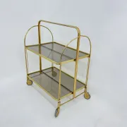 Mid-century modern folding bar cart in brass and ribbed acrylic glass, 1970s