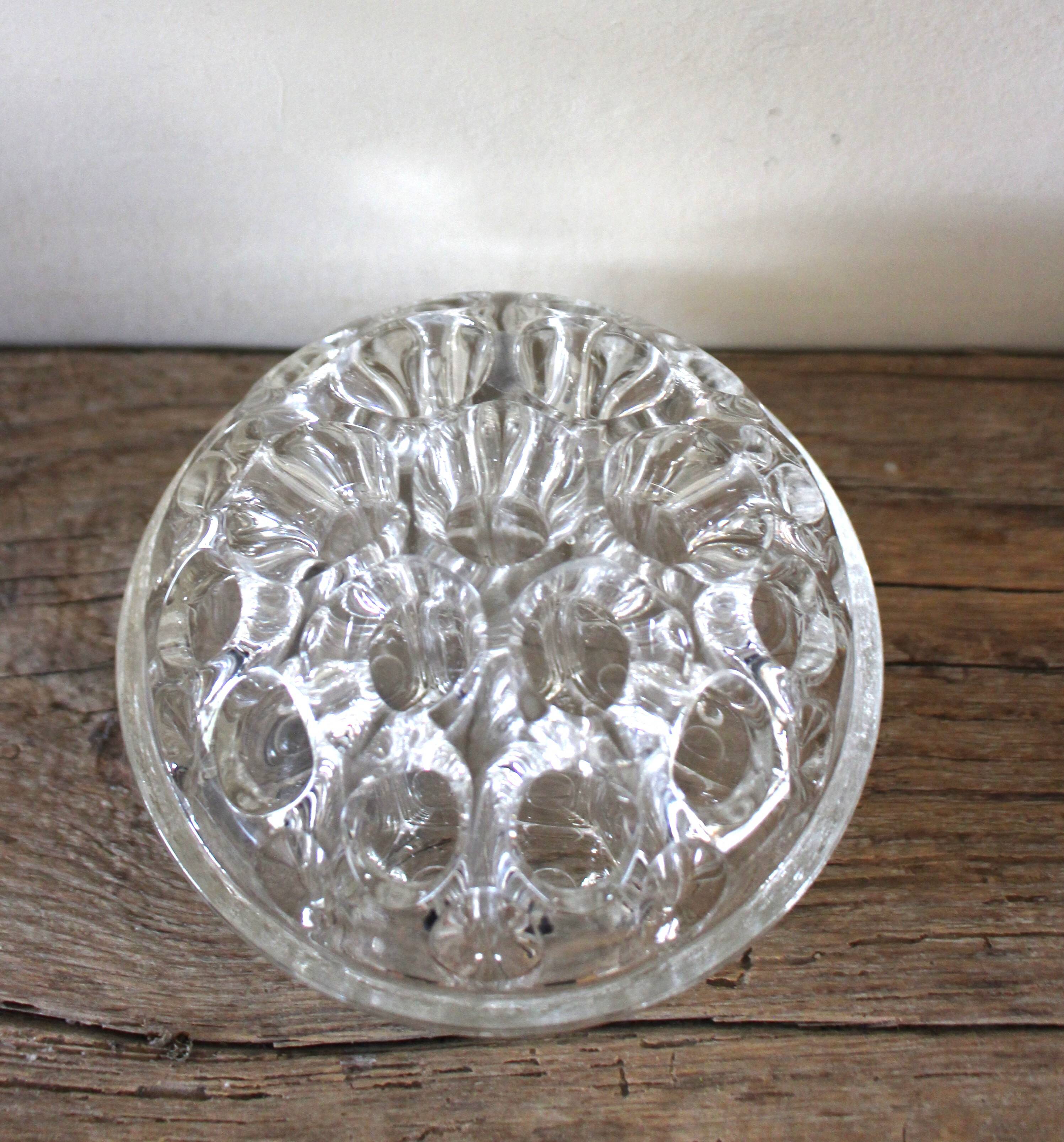 Round flower frog glass 20 holes large format vintage vase