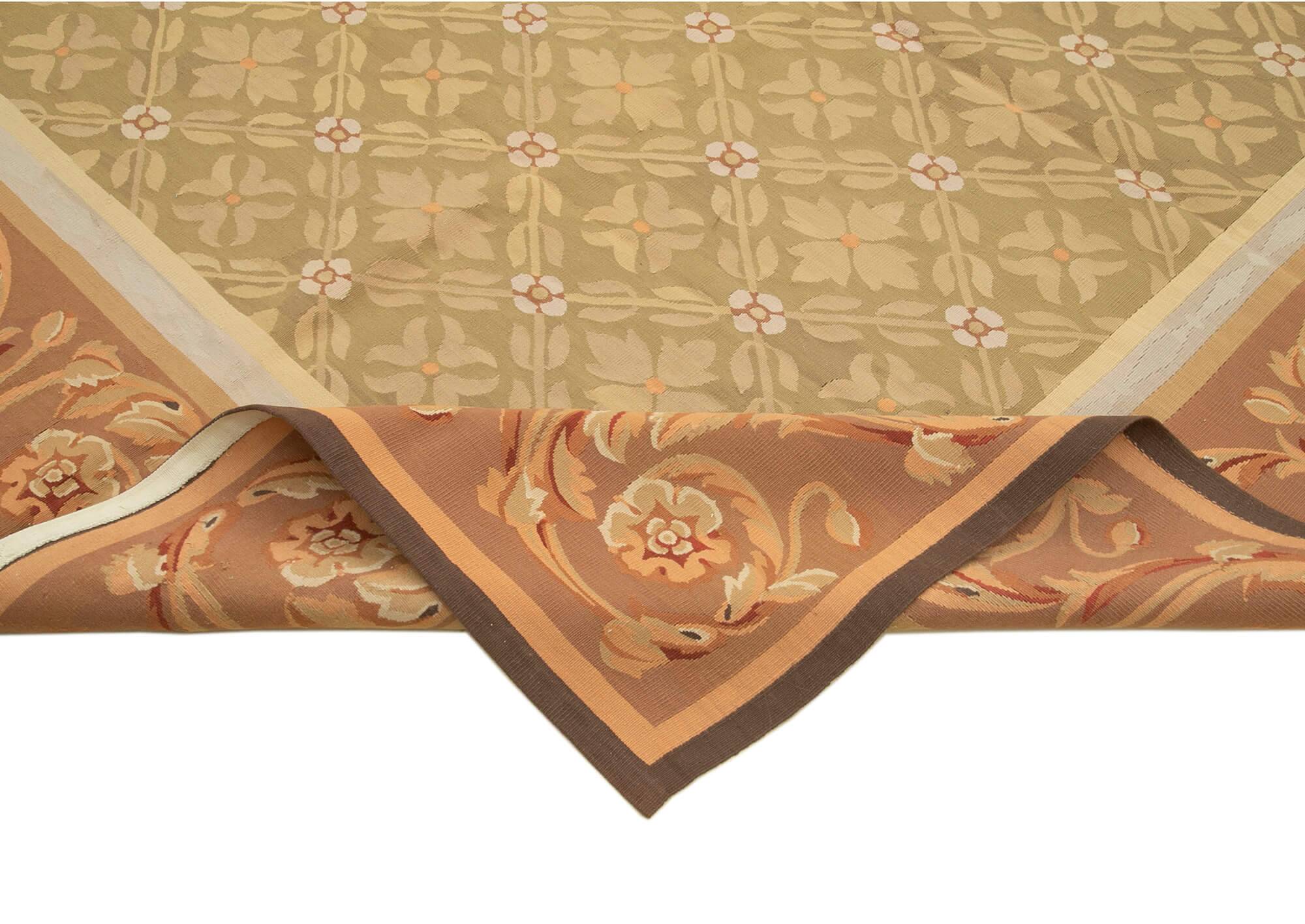 Handmade European Vintage Aubusson Kilim 263 cm x 362 cm