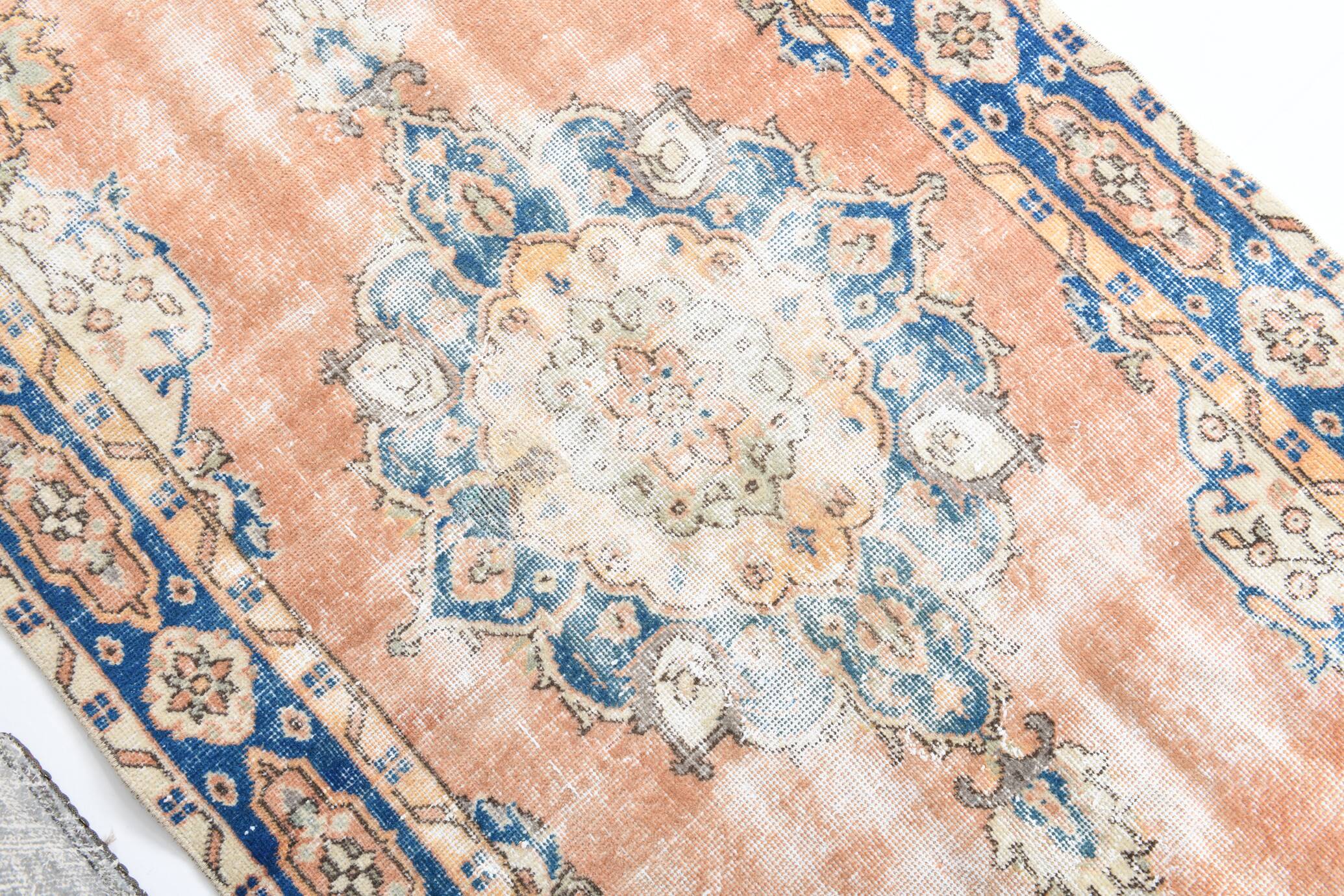 3x6 Rug For Living Room Pale Orange Blue Handmade Turkish Rug, 104x176Cm