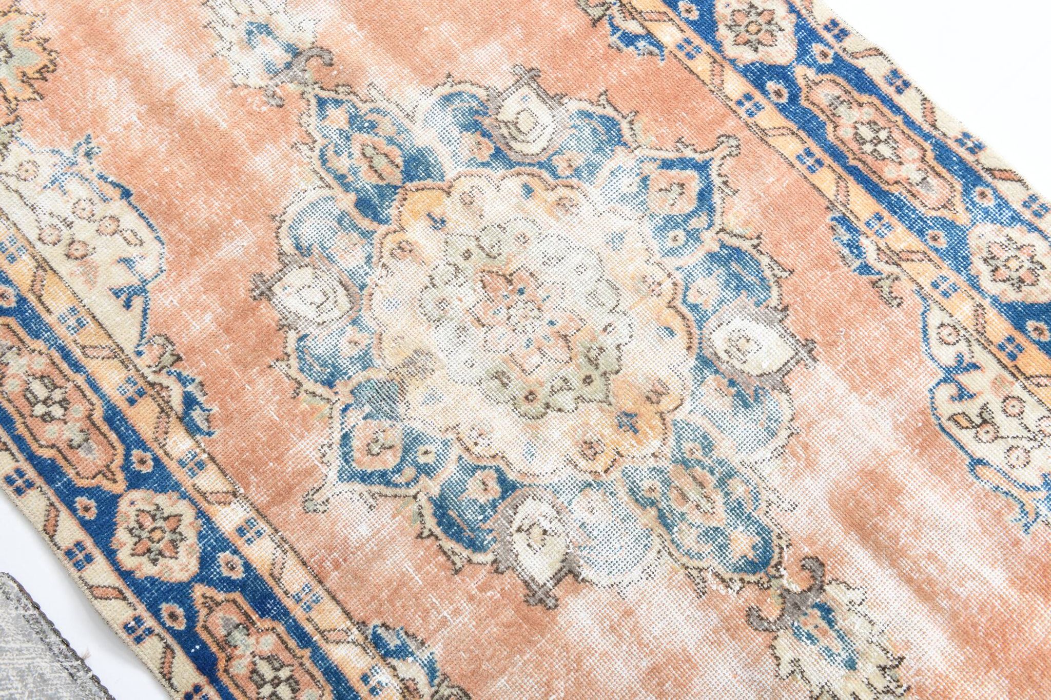 3x6 Rug For Living Room Pale Orange Blue Handmade Turkish Rug, 104x176Cm