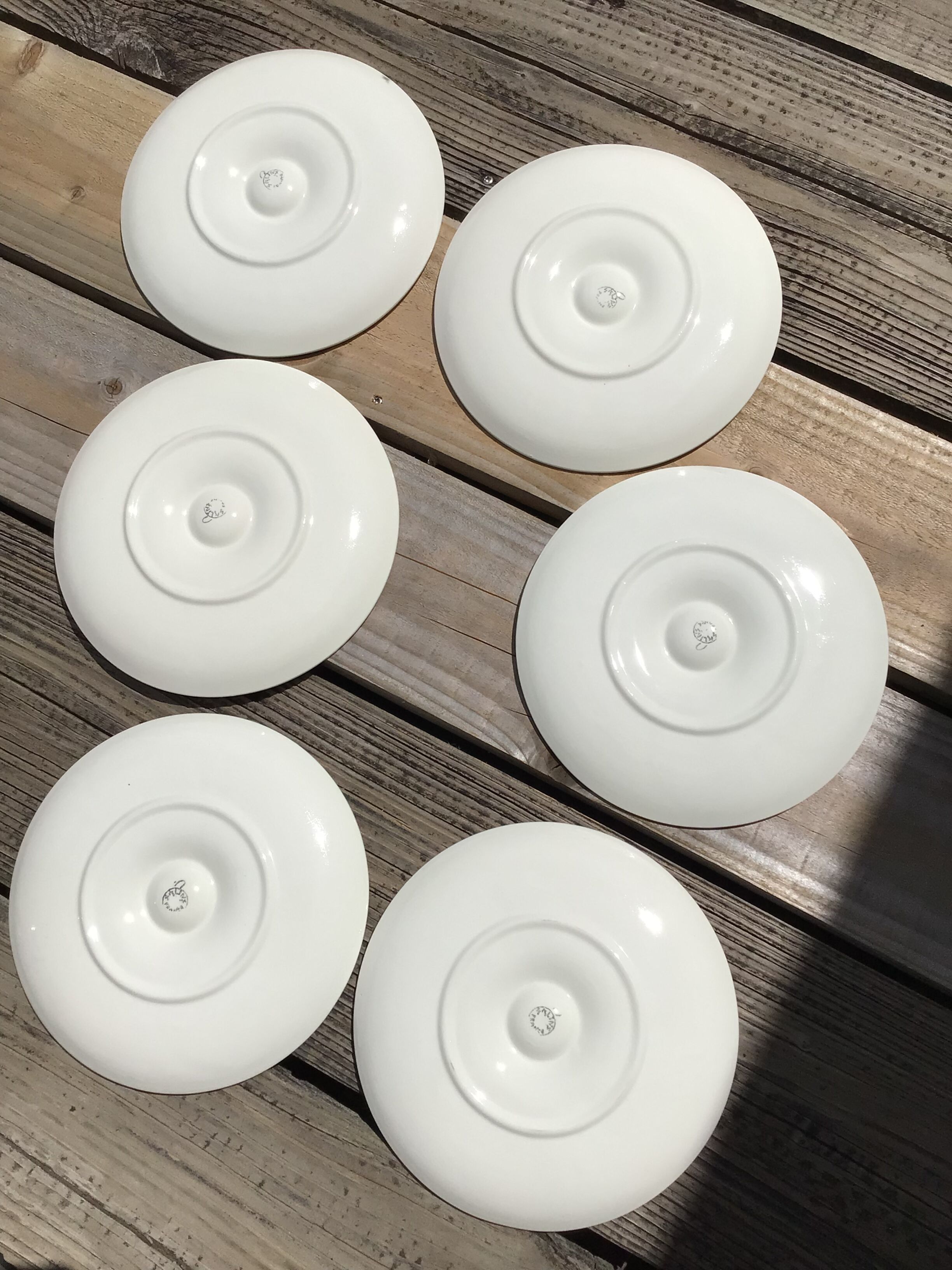 6 oyster plates Salins green earthenware cream