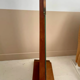 Vintage psyche art-deco mirror, oak and brass, France 1930