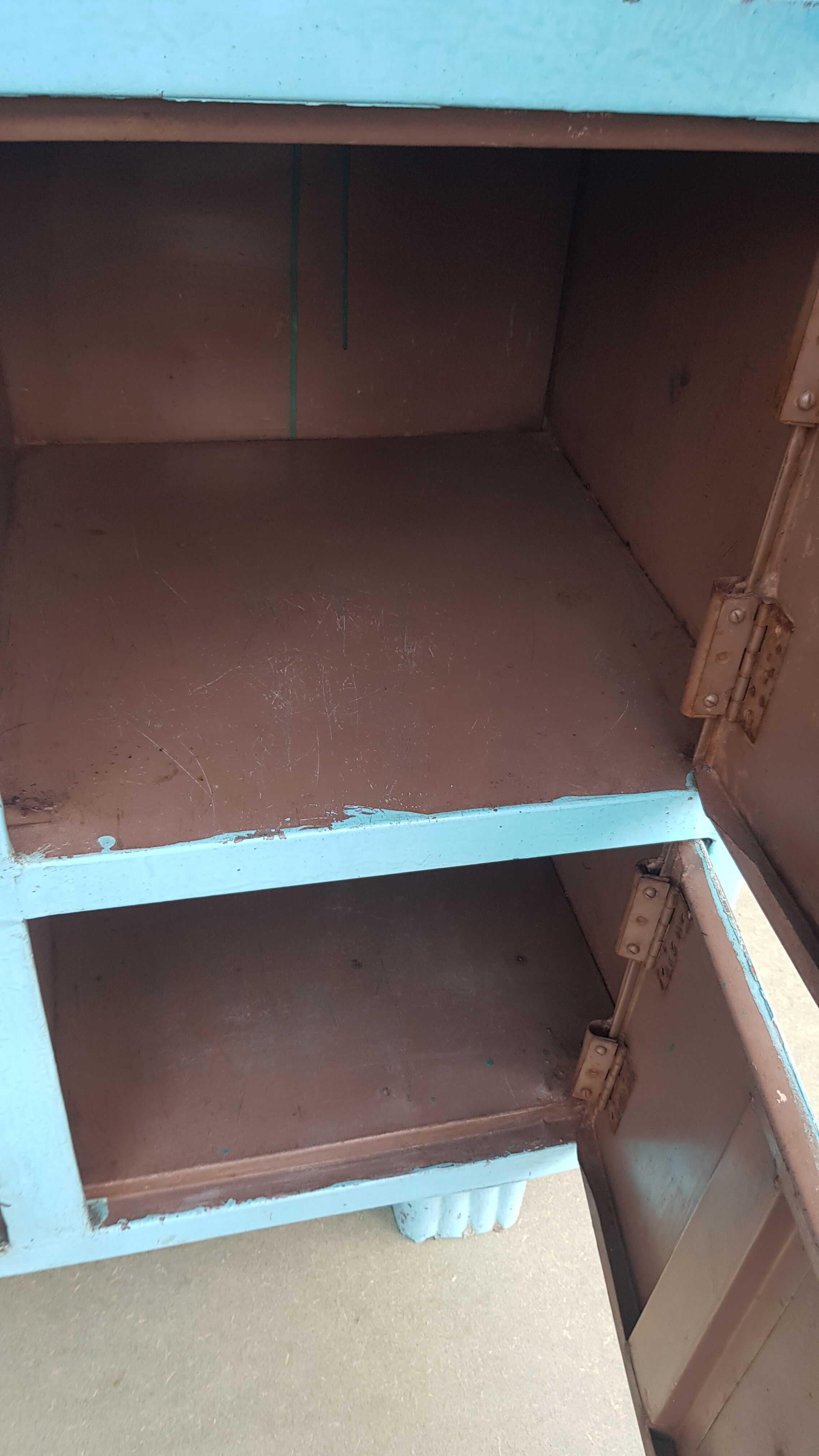 Old metal workshop furniture original turquoise patina