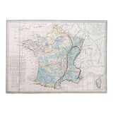 Old physical and mineralogical map of France - 1836