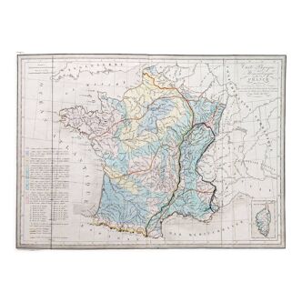 Old physical and mineralogical map of France - 1836