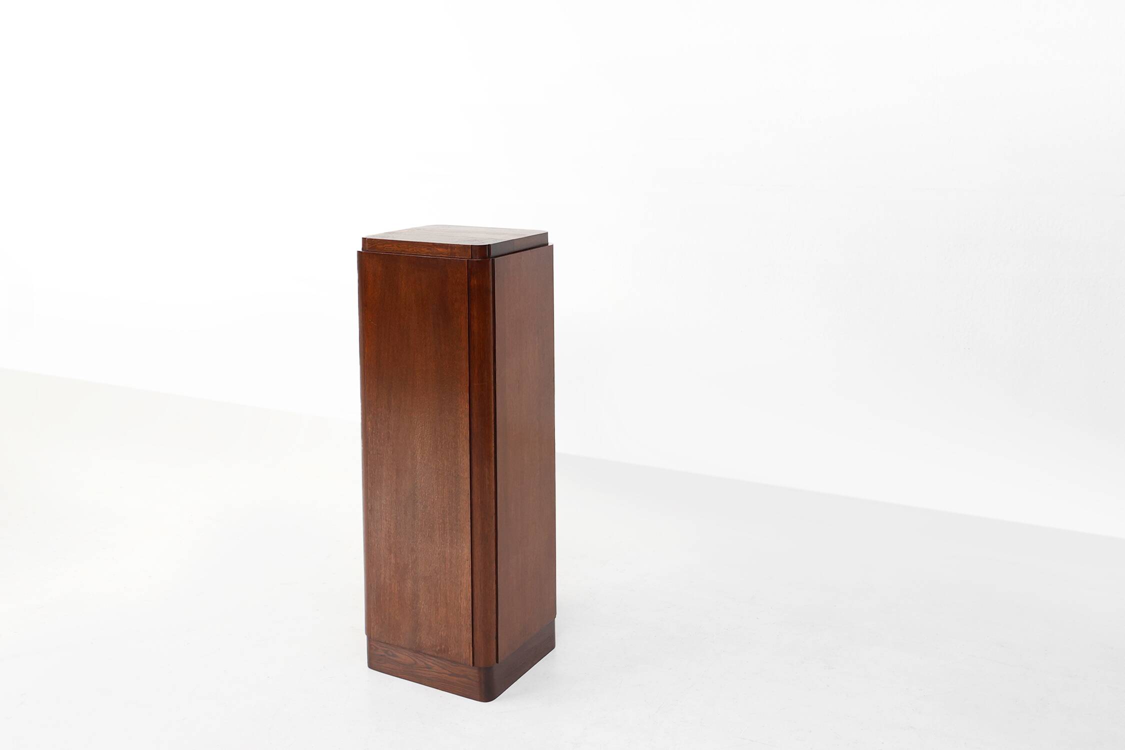 Large Art Deco console or pedestal in dark oak veneer, Belgium, 1920s