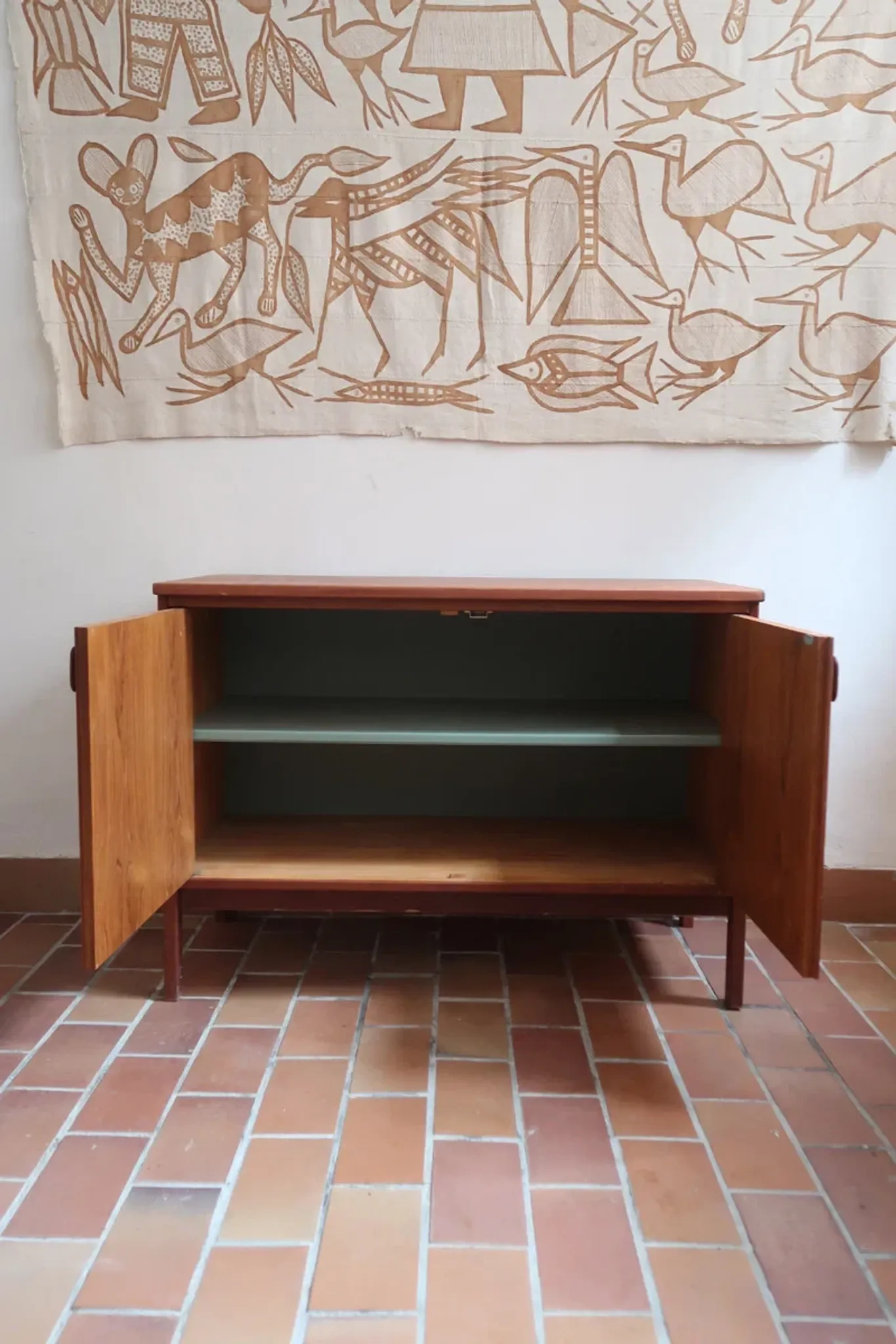 Small Ulferts teak sideboard from the 1960s with integrated handles.
